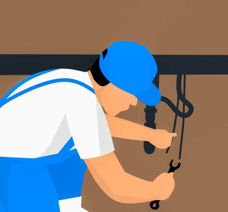 Plumber fixing sink pipes illustration