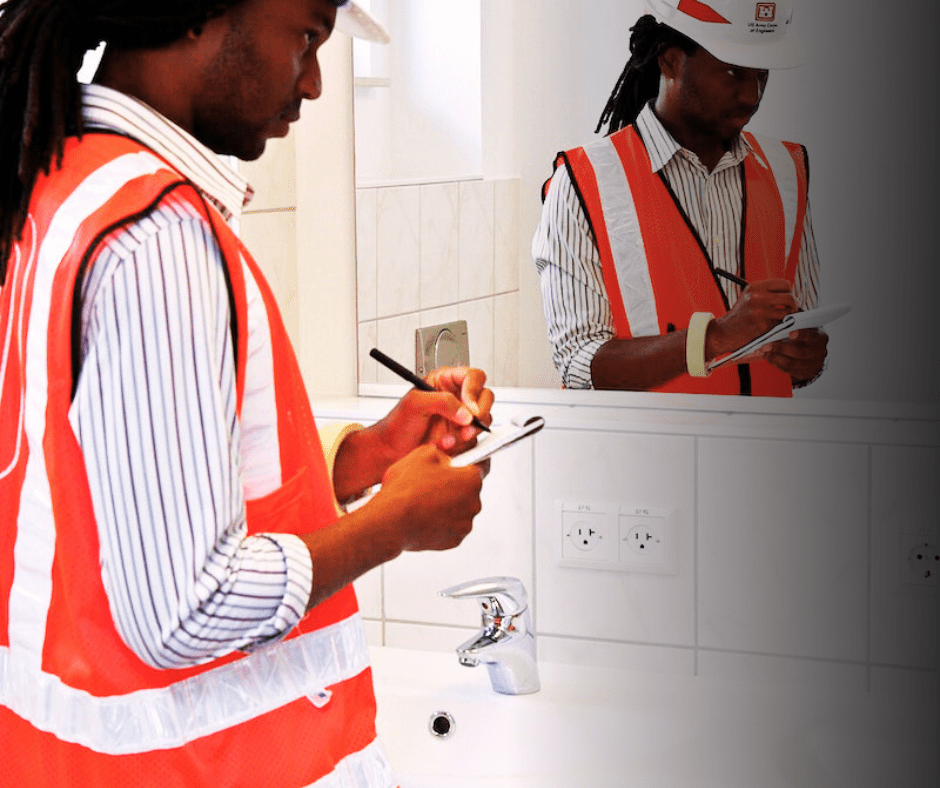 Construction inspector conducting a site safety check.